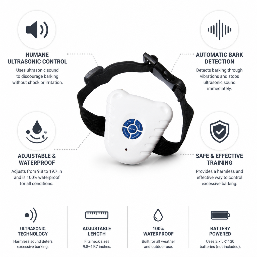 Ultrasonic No-Shock Waterproof Anti-Bark Collar