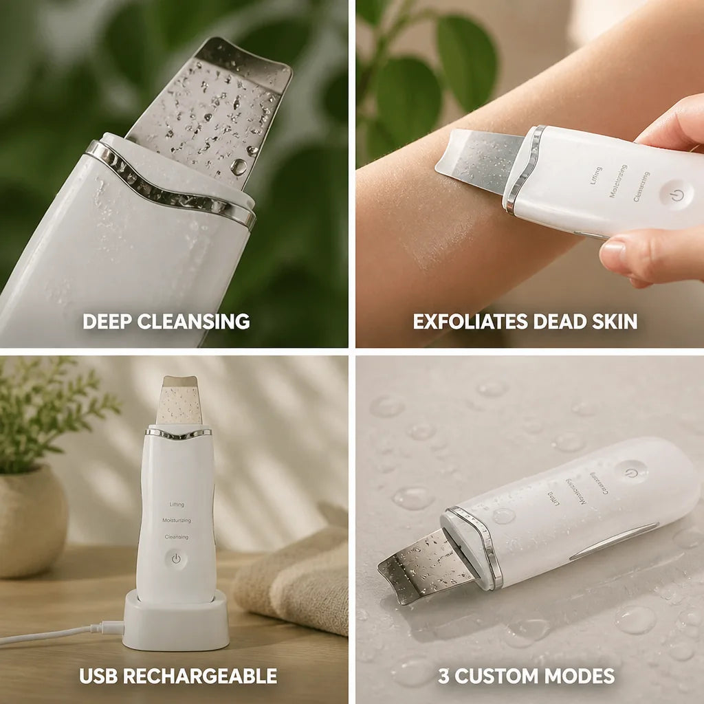 Ultrasonic Skin Scrubber Deep Cleansing 3 Modes USB Rechargeable