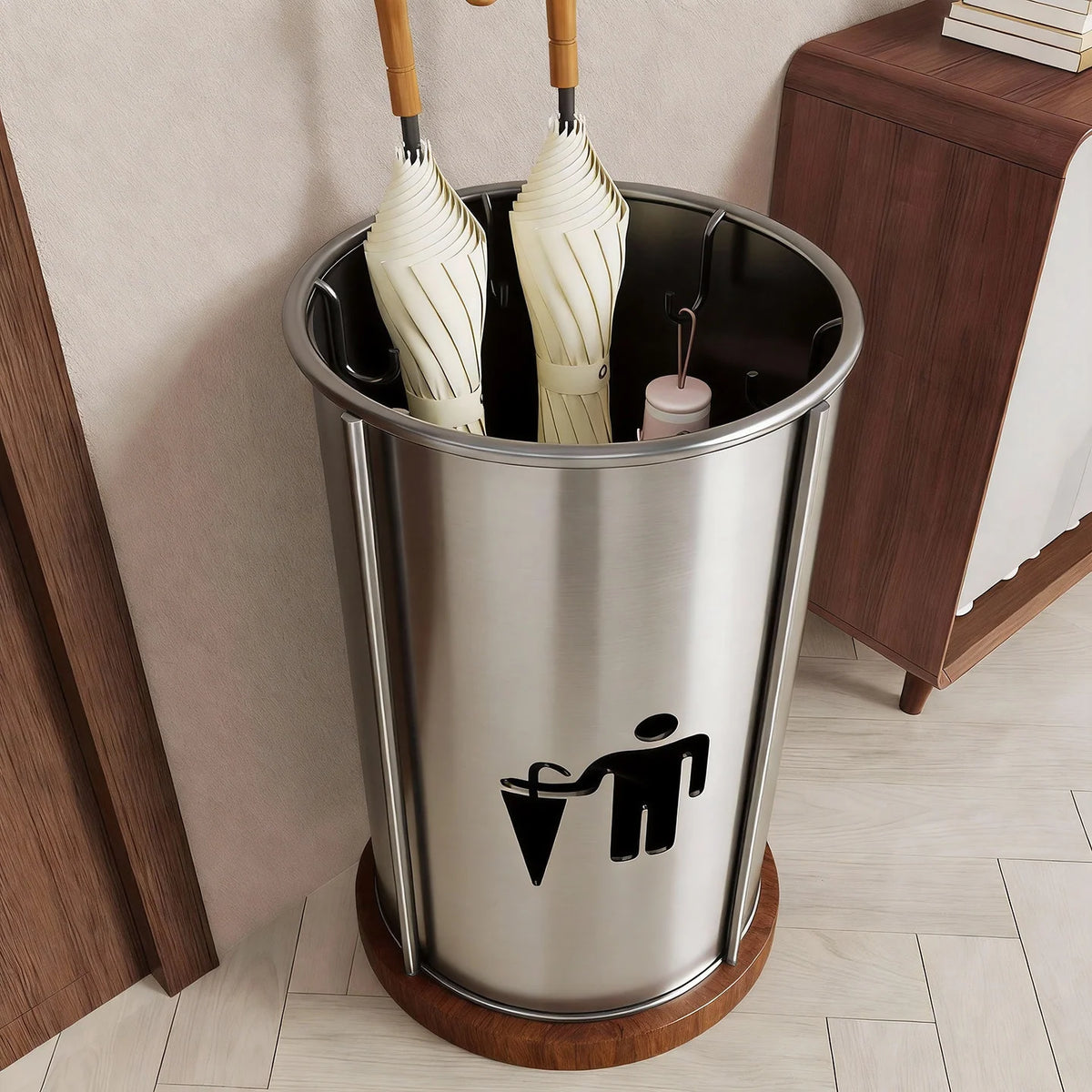 Umbrella Stand Perforated Steel Mesh Raised Legs & Removable Tray