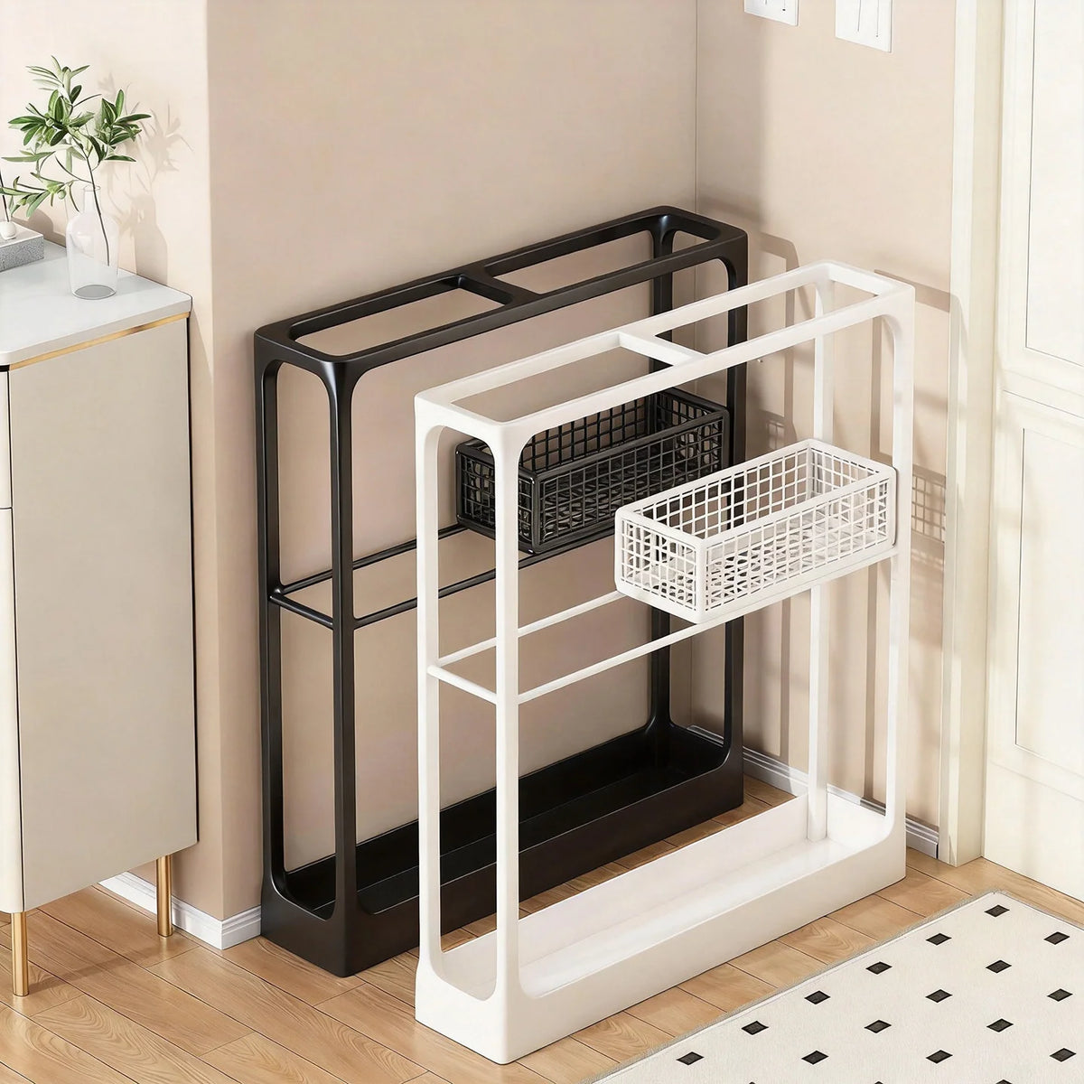 Umbrella Stand Slim Vertical Removable Drip Tray Accessory Basket