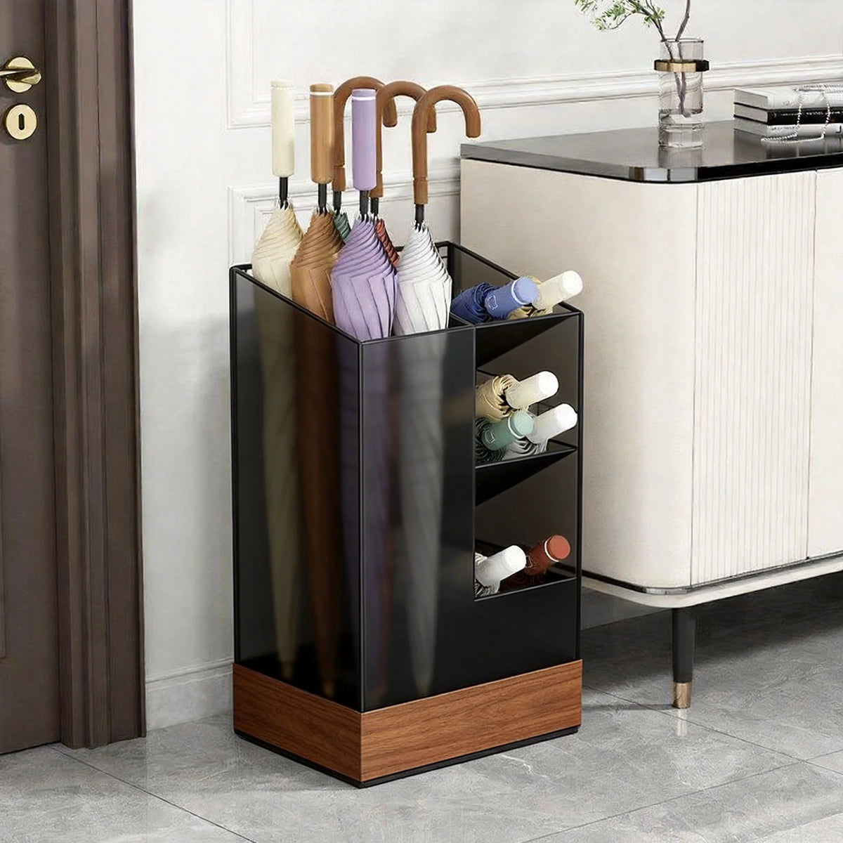 Umbrella Stand Slim Vertical With Angled Bottle Rack