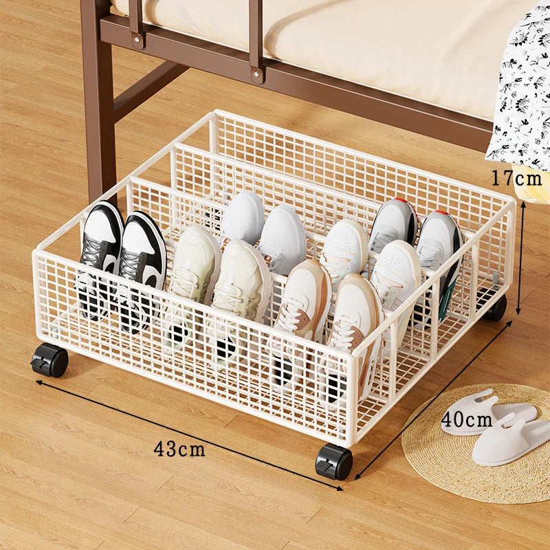Under-Bed Shoe Organizer Low-Profile With Divided Compartments