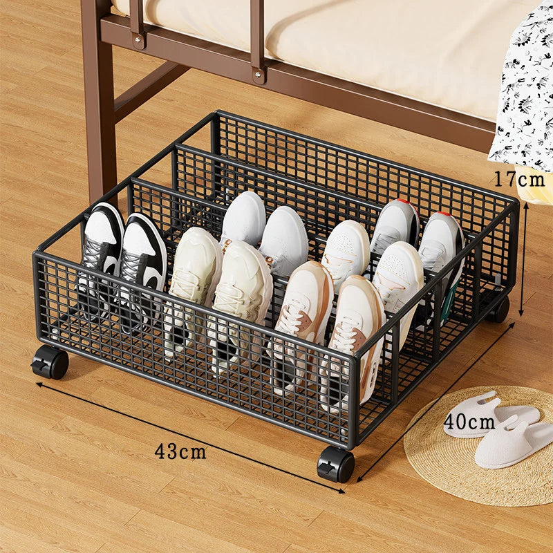 Under-Bed Shoe Organizer Low-Profile With Divided Compartments
