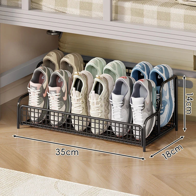 Under-Bed Shoe Organizer Pull-Out Steel Wire Space-Saving