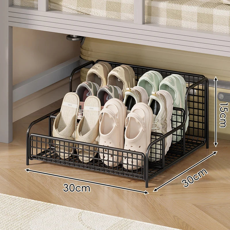 Under-Bed Shoe Organizer Ventilated Metal Mesh Space-Saving