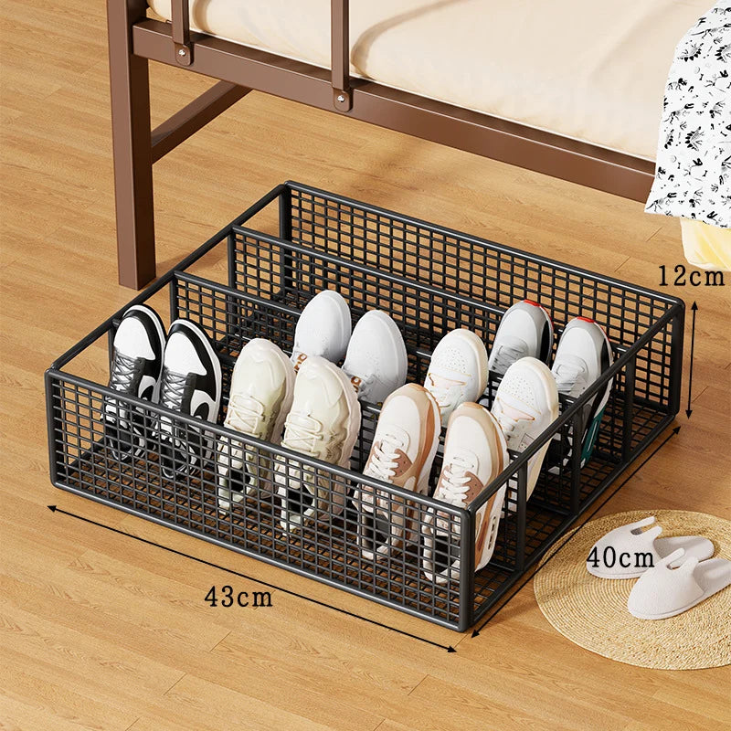 Under-Bed Shoe Storage Drawer Metal Mesh Removable Dividers