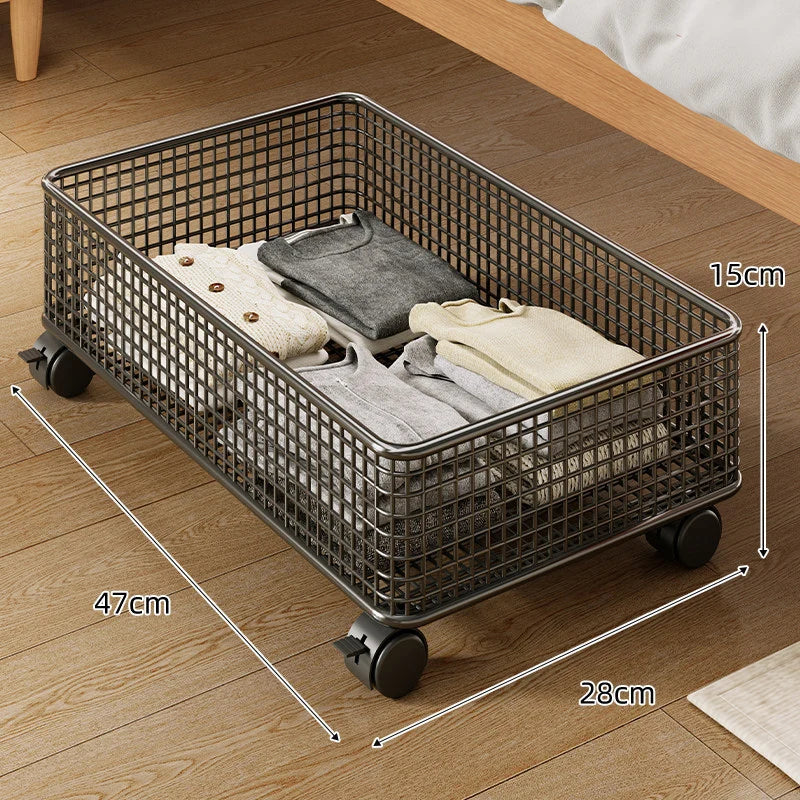Under-Bed Storage Basket Low-Profile Breathable Metal Mesh