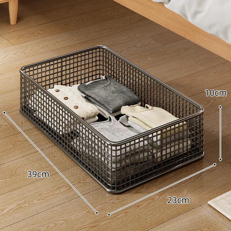 Under-Bed Storage Basket Metal Wire Low-Profile Breathable Open-Grid Design
