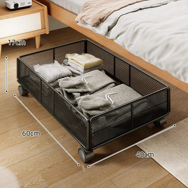 Under-Bed Storage Basket Metal Wire Low-Profile Breathable Open-Grid Design