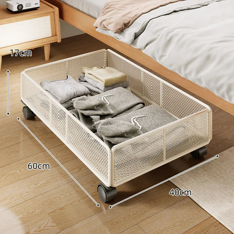Under-Bed Storage Basket Metal Wire Low-Profile Breathable Open-Grid Design