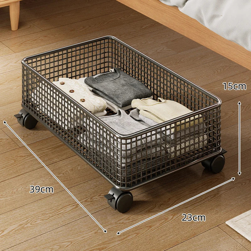 Under-Bed Storage Basket Metal Wire Low-Profile Breathable Open-Grid Design
