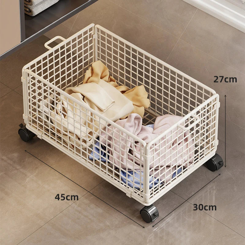 Under-Bed Storage Basket Ventilated Metal Mesh Locking Casters