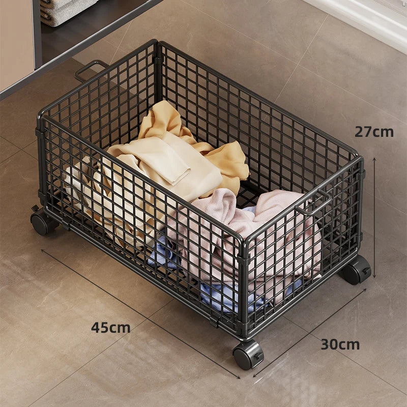 Under-Bed Storage Basket Ventilated Metal Mesh Locking Casters