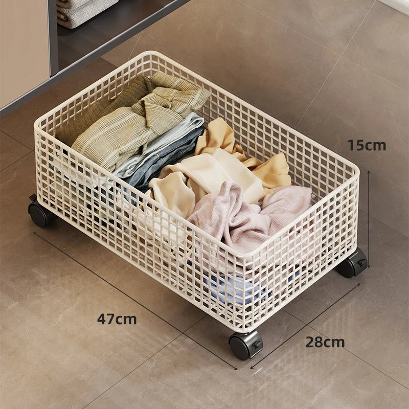 Under-Bed Storage Basket Ventilated Metal Mesh Locking Casters
