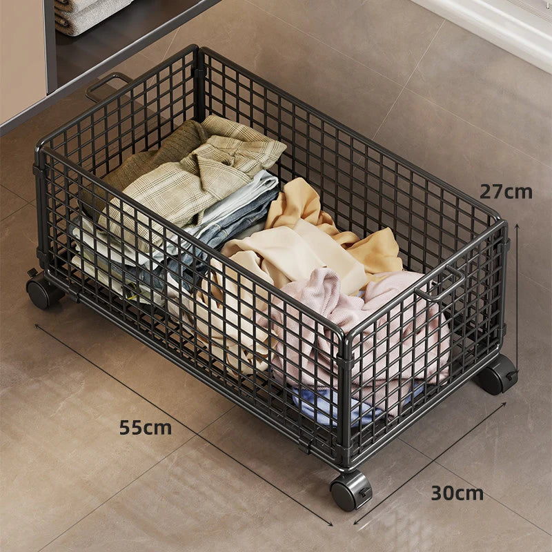 Under-Bed Storage Basket Ventilated Metal Mesh Locking Casters