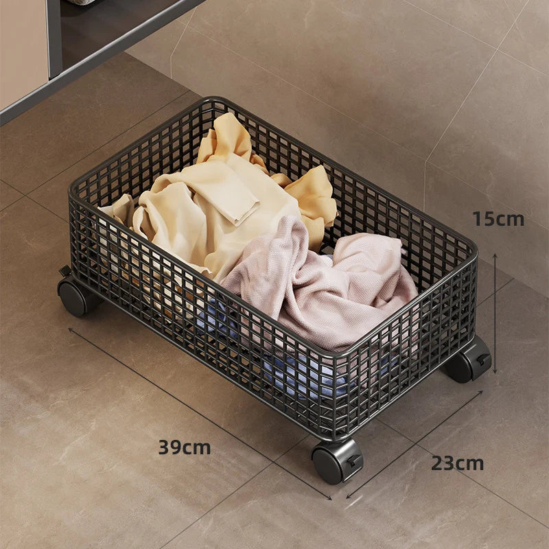 Under-Bed Storage Basket Ventilated Metal Mesh Locking Casters