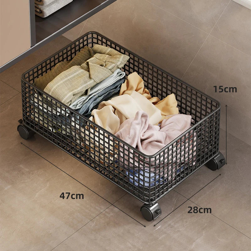 Under-Bed Storage Basket Ventilated Metal Mesh Locking Casters
