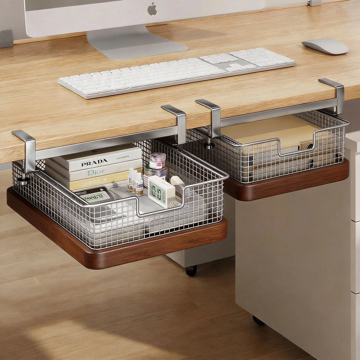 Under-Desk Drawer Clamp-On Pull-Out Metal Mesh