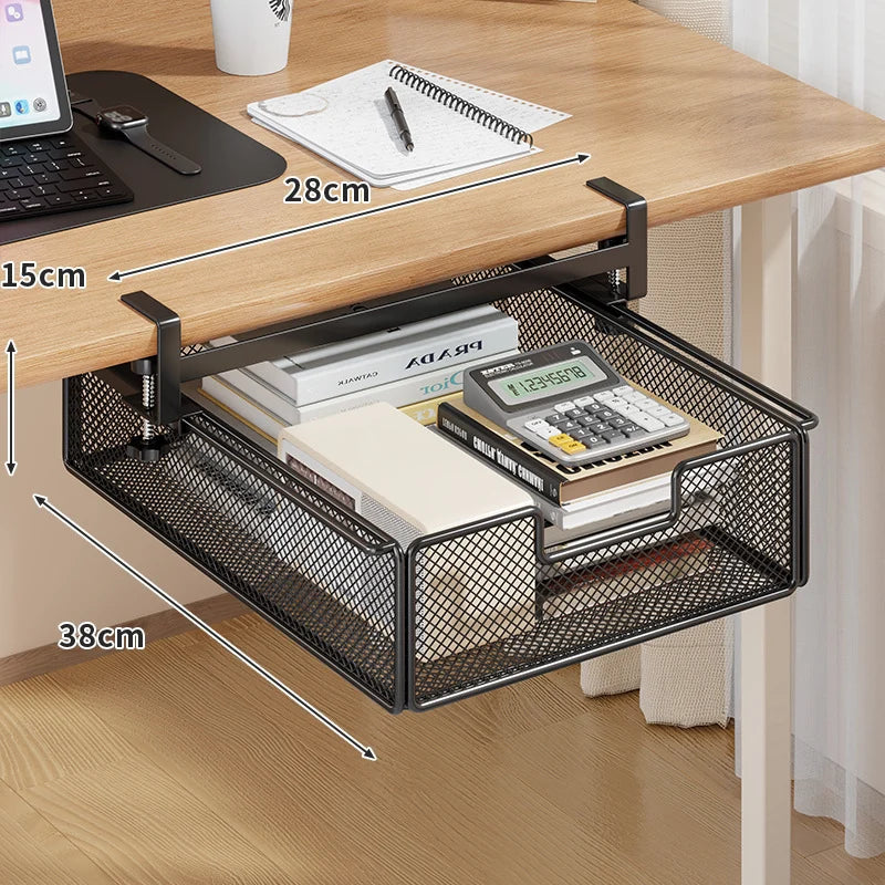 Under-Desk Drawer Clamp-On Pull-Out Metal Mesh