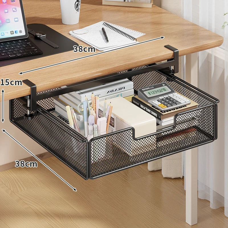 Under-Desk Drawer Clamp-On Pull-Out Metal Mesh