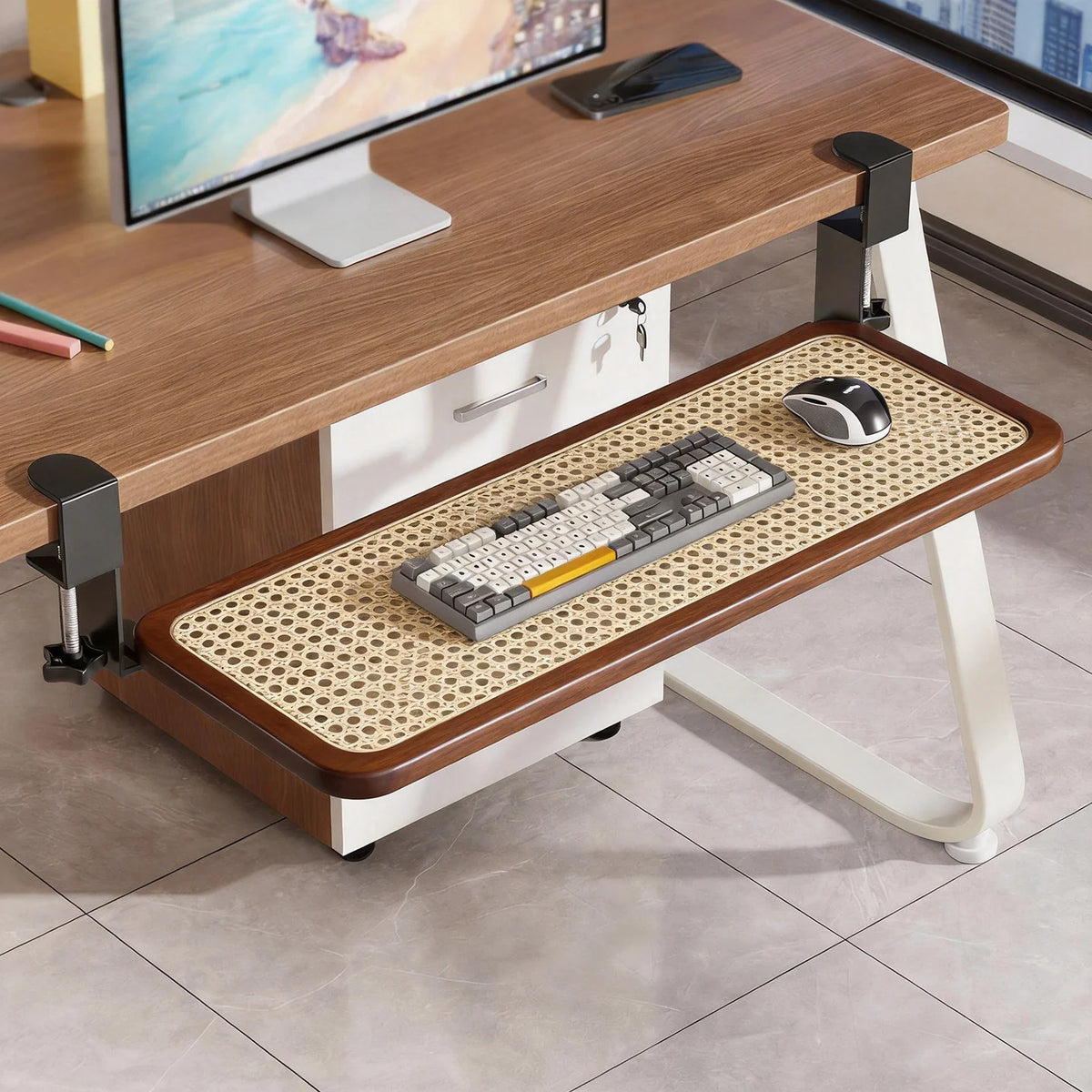 Under-Desk Keyboard Tray Sliding Clamp-On No-Drill Mount