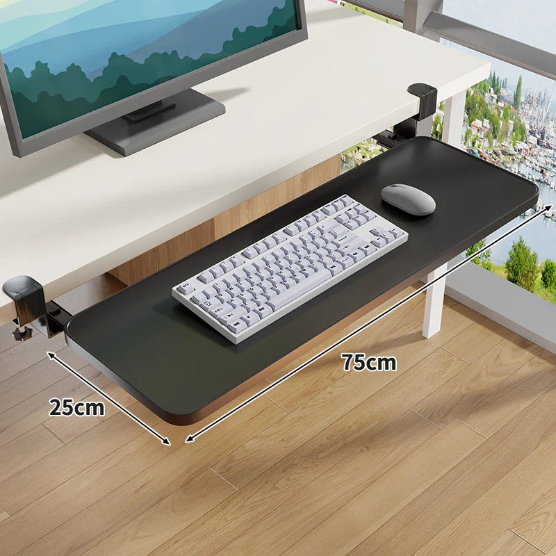 Under-Desk Keyboard Tray Sliding Clamp-On No-Drill Mount
