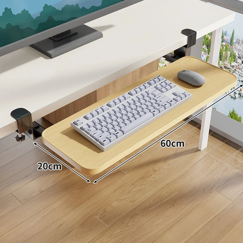 Under-Desk Keyboard Tray Sliding Clamp-On No-Drill Mount
