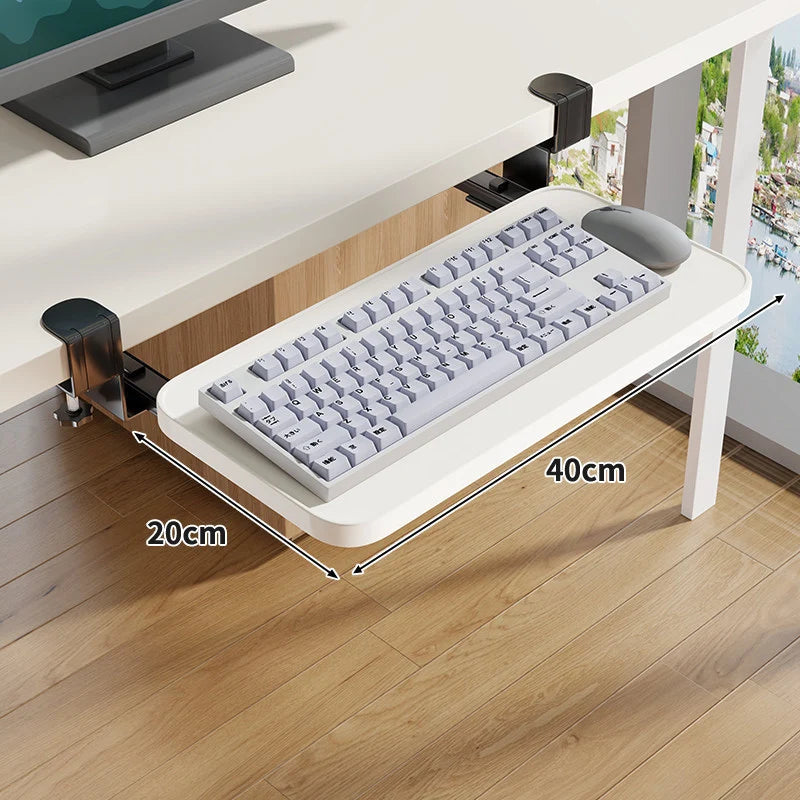 Under-Desk Keyboard Tray Sliding Clamp-On No-Drill Mount