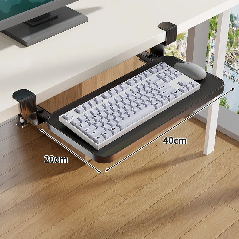 Under-Desk Keyboard Tray Sliding Clamp-On No-Drill Mount