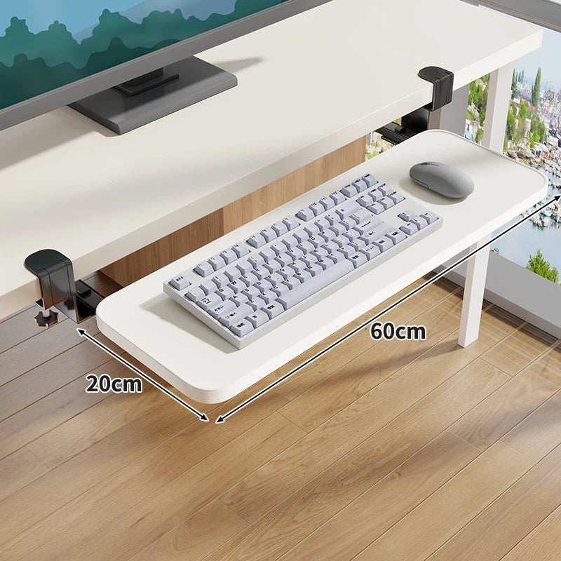 Under-Desk Keyboard Tray Sliding Clamp-On No-Drill Mount