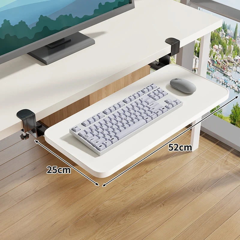 Under-Desk Keyboard Tray Wooden Pull-Out Clamp-On No-Drill Mount