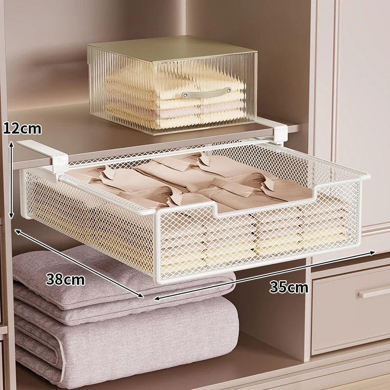 Under-Shelf Drawer Organizer Steel Mesh Tool-Free Pull-Out
