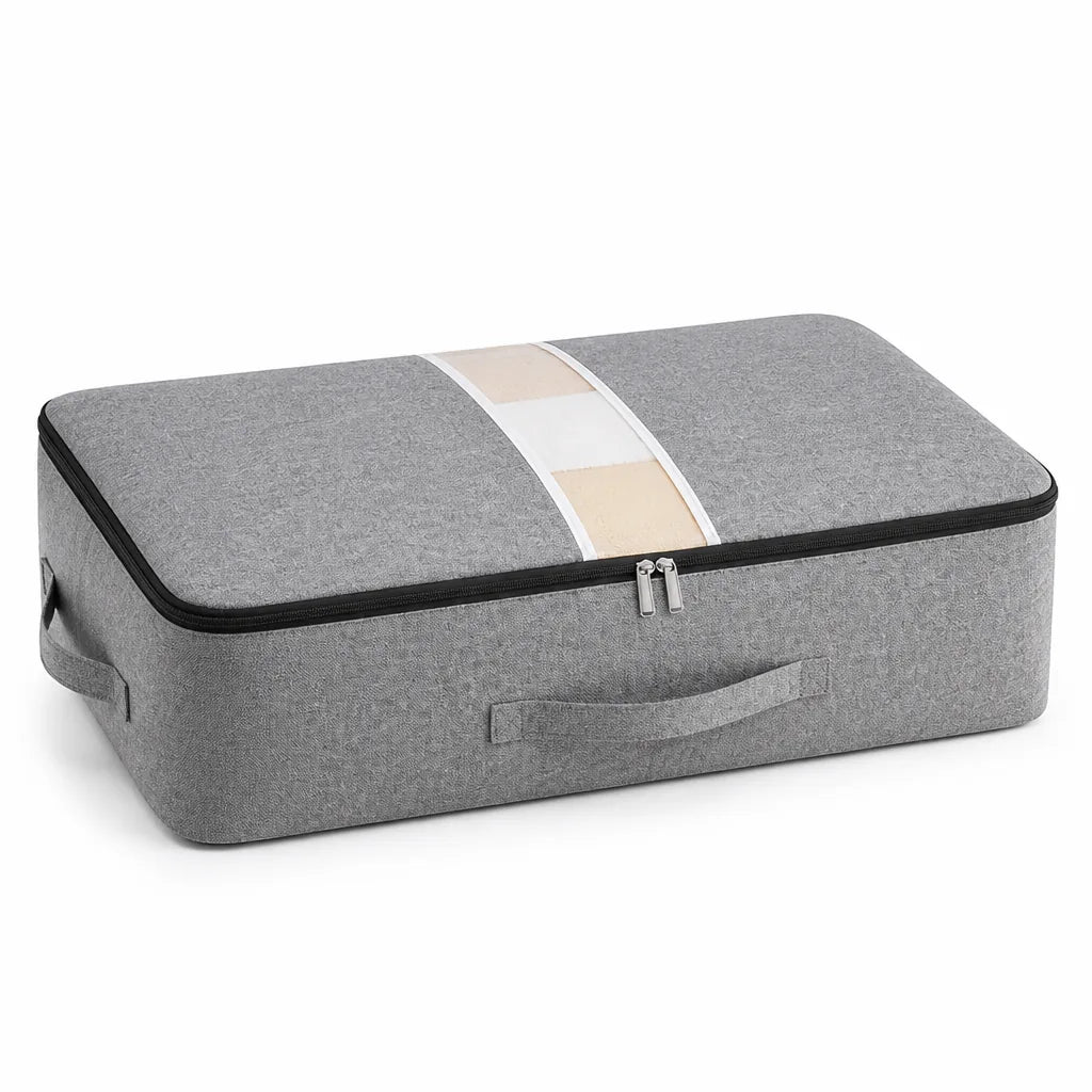 Underbed Storage Bag Polyester Fabric Clear Window Metal Zipper