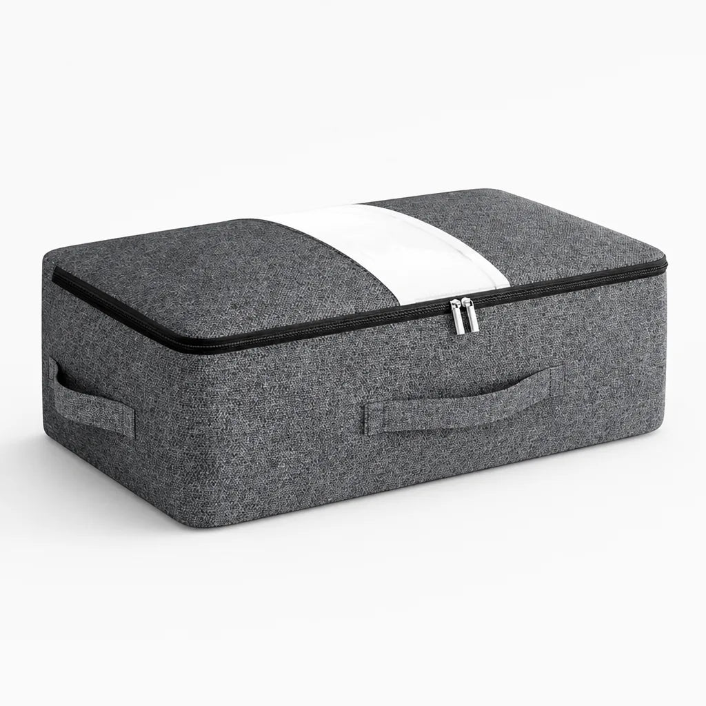 Underbed Storage Bag Polyester Fabric Clear Window Metal Zipper