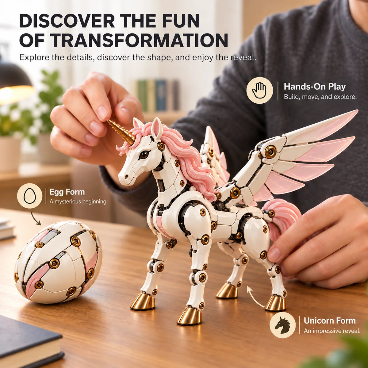 Unicorn Figure Transforming Egg to Winged Unicorn