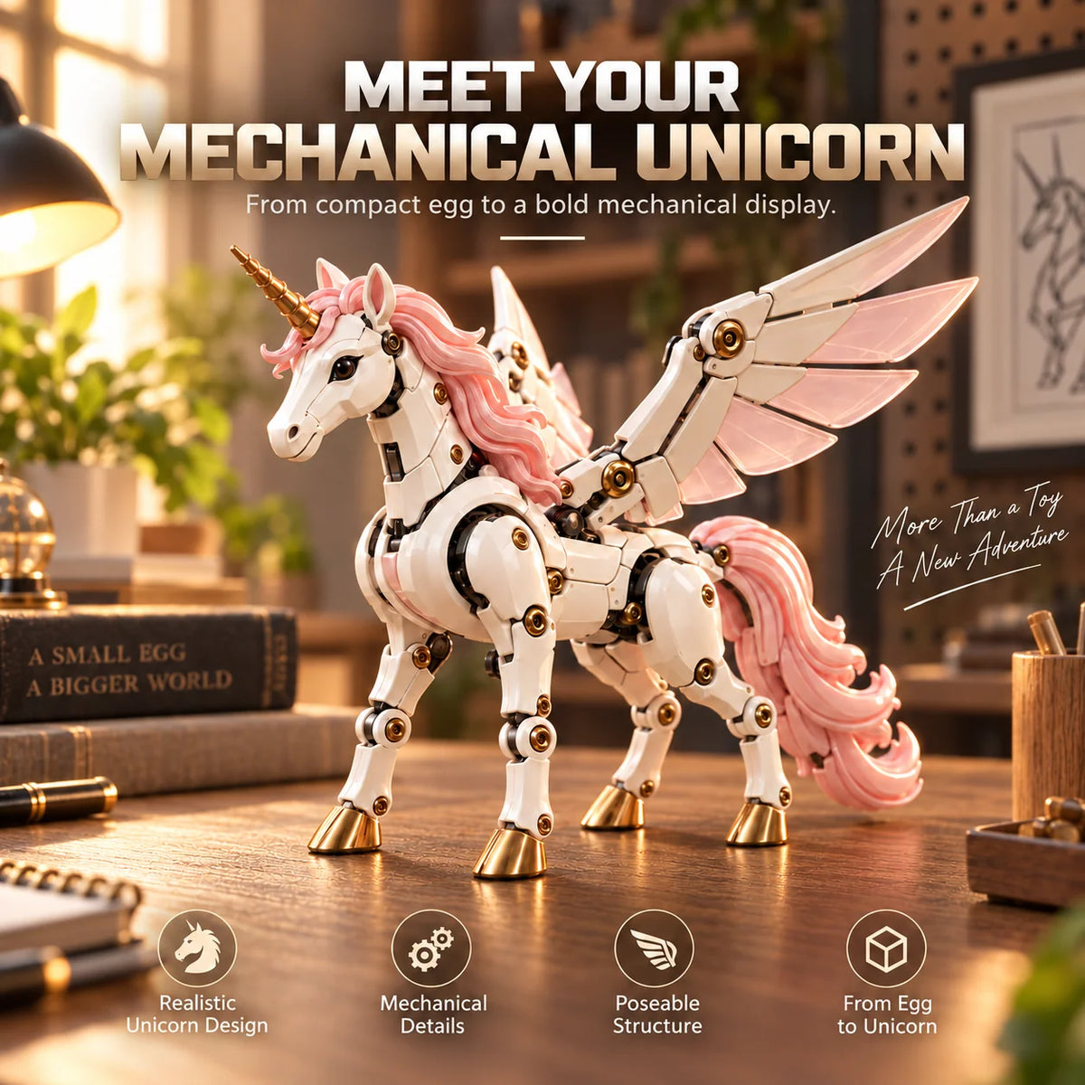 Unicorn Figure Transforming Egg to Winged Unicorn