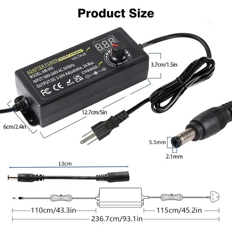 Universal Power Adapter Adjustable Voltage LED Display 15 Tips