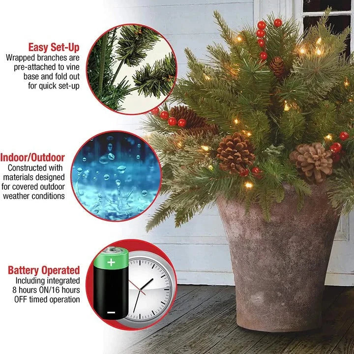 Urn Filler Evergreen Pre-Lit 35 Warm White Lights