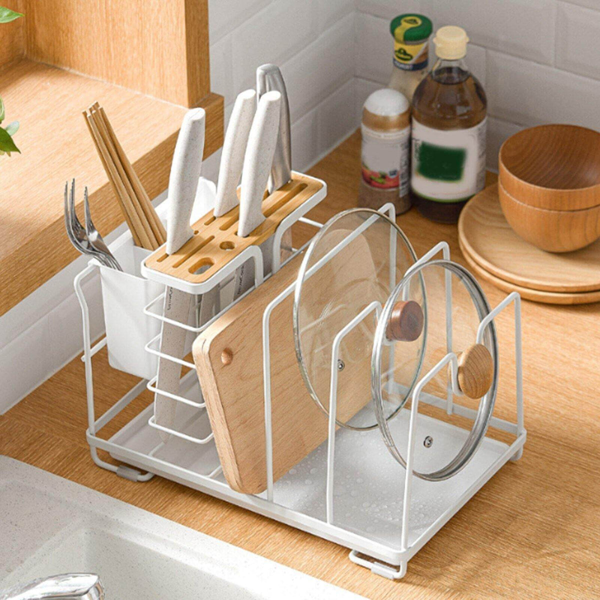 Utensil Holder Multi-Compartment With Drain Tray