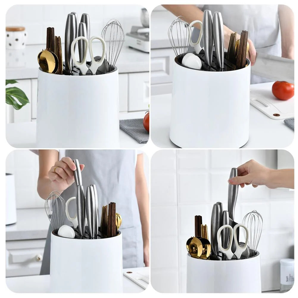 Utensil & Knife Holder Rotating Multi-Compartment Drainable Base