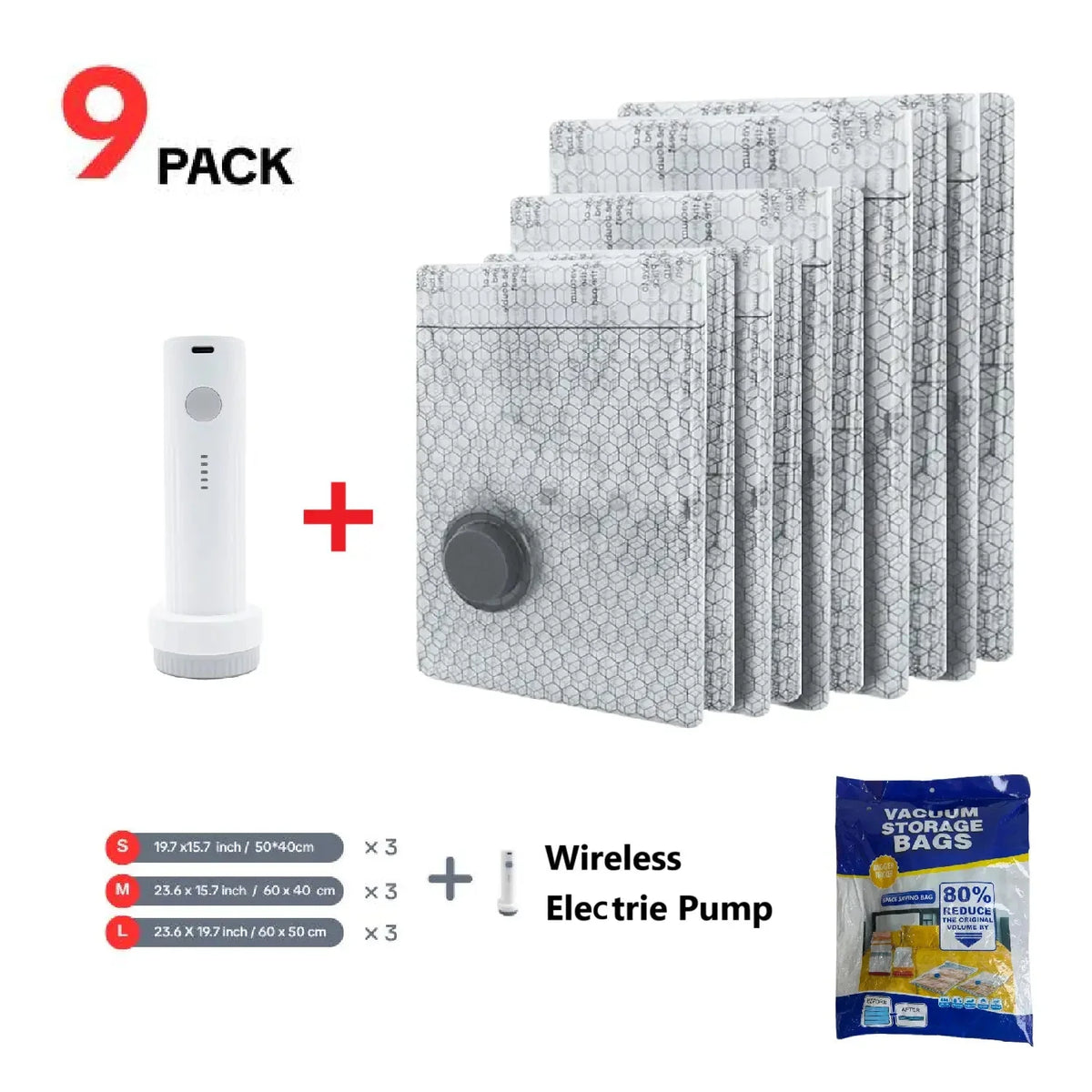 Vacuum Storage Bags Reusable With Cordless Pump Space-Saving Set of 15