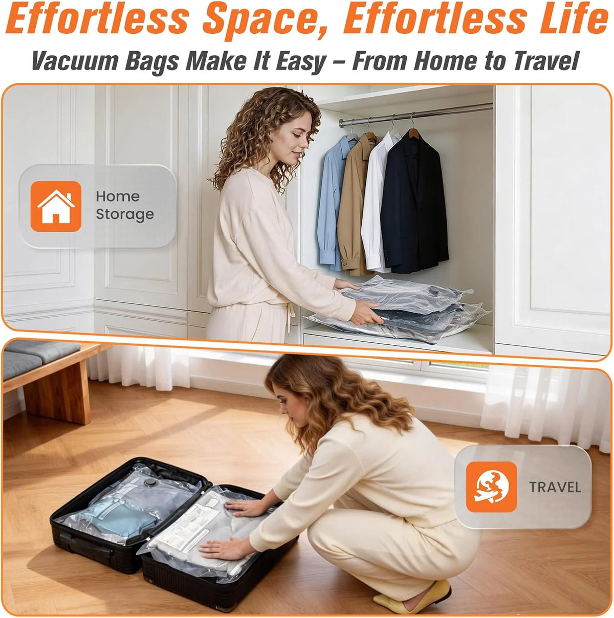 Vacuum Storage Bags Wireless Pump & Zipper Seal Space-Saving