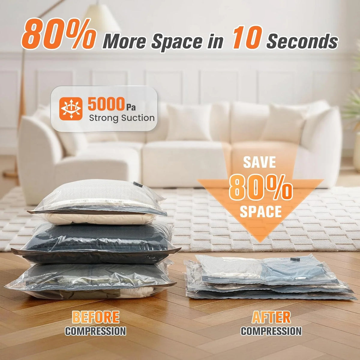Vacuum Storage Bags Wireless Pump & Zipper Seal Space-Saving