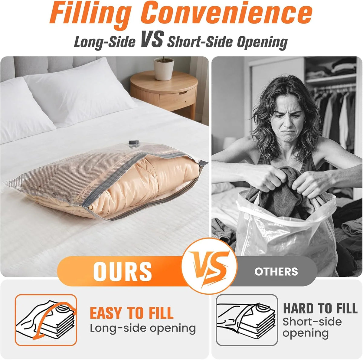 Vacuum Storage Bags Wireless Pump & Zipper Seal Space-Saving