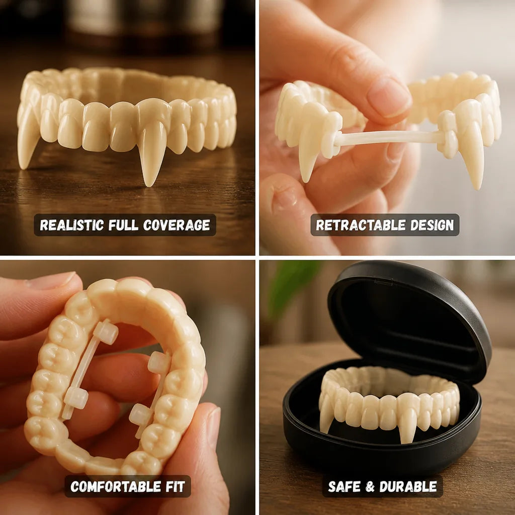 Vampire Fangs Retractable Realistic Full Tooth Coverage