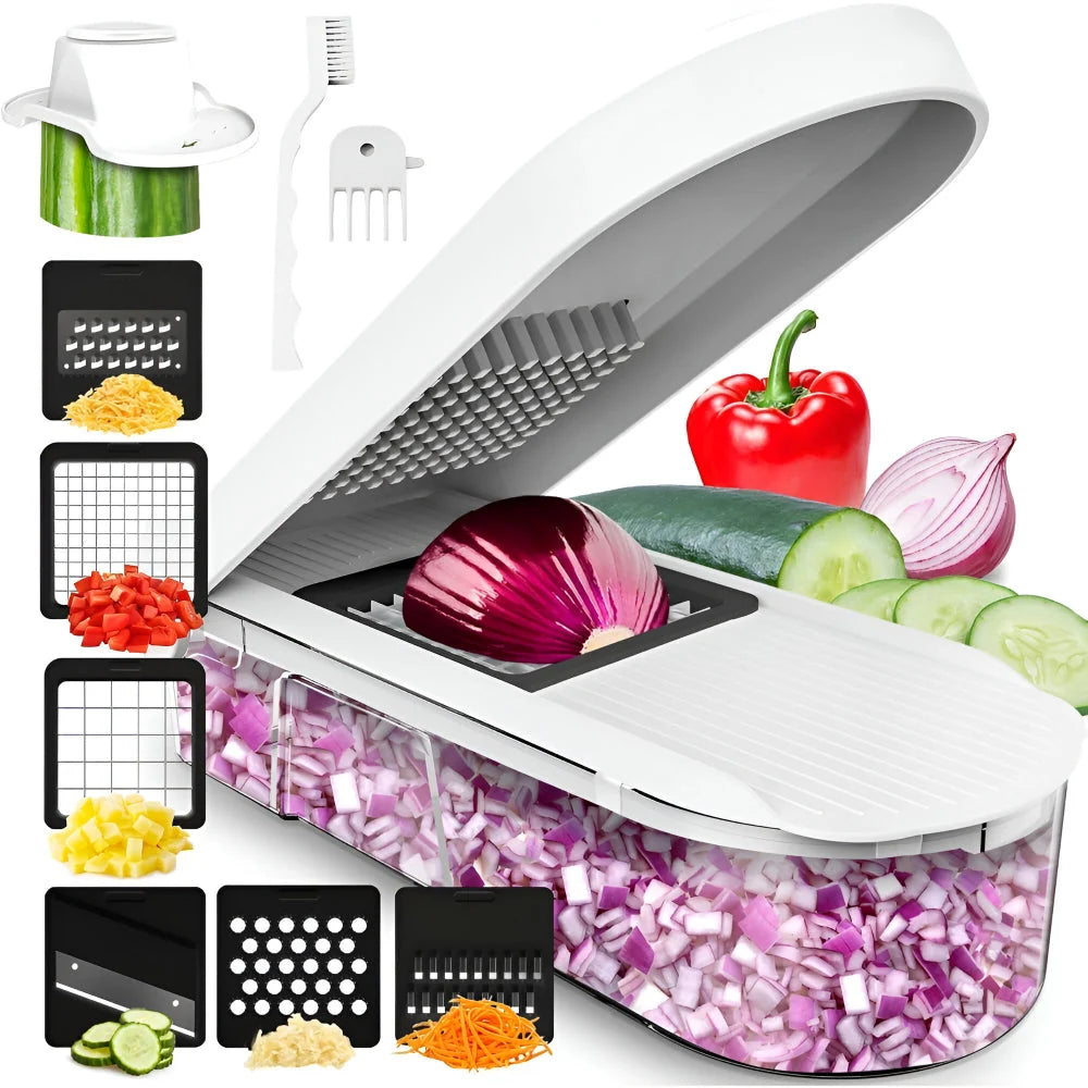 Vegetable Chopper 7-in-1 Interchangeable Blades & Catching Container