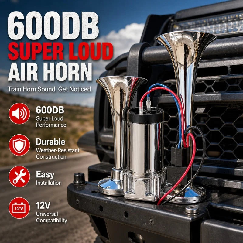 Vehicle Air Horn Dual Trumpet Built-In Compressor