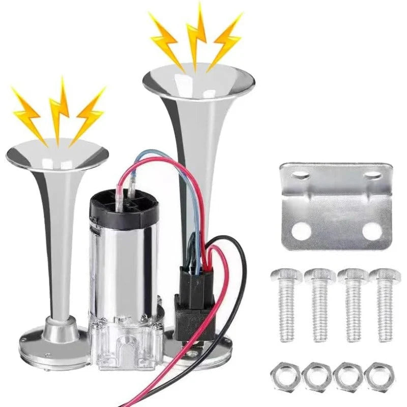 Vehicle Air Horn Dual Trumpet Built-In Compressor