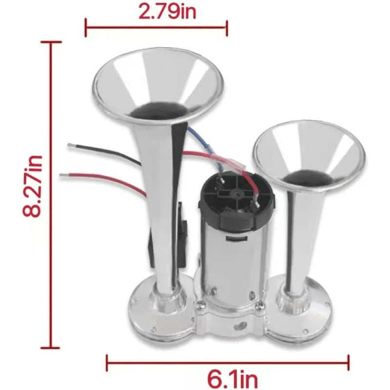 Vehicle Air Horn Dual Trumpet Built-In Compressor