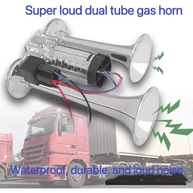 Vehicle Air Horn Dual Trumpet Built-In Compressor